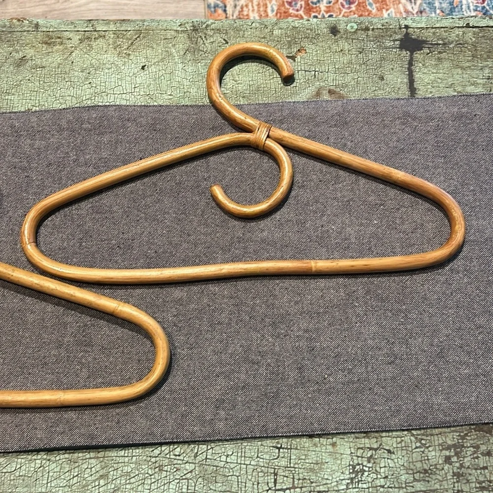 VTG MCM Bamboo Coat Clothes Hangers Lot Of 2 Wood Rattan